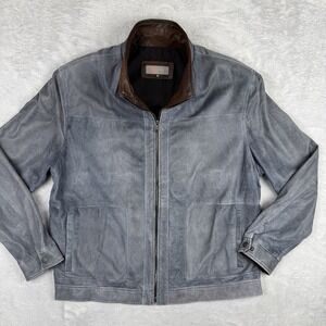 Remy Leather Jacket Mens 46 Blue Lambskin Mock Neck $1600 MSRP Luxury USA